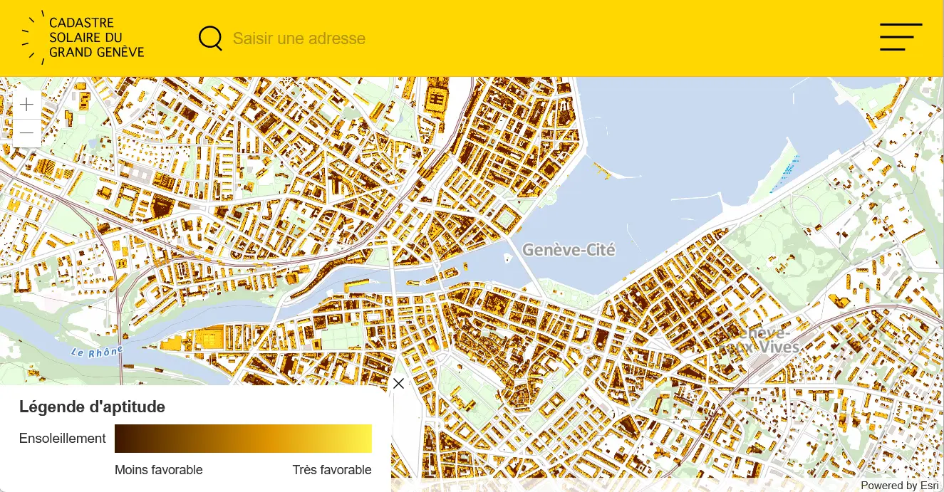 Capture d'écran de l'application cadastre solaire.